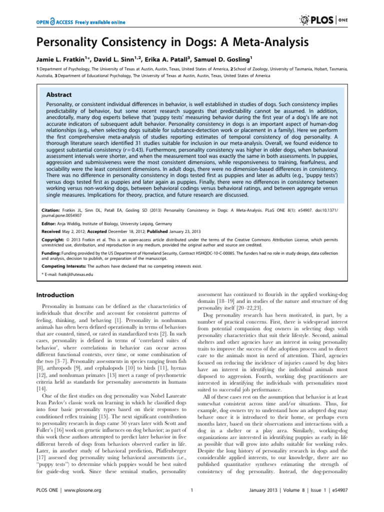 Dog Personality Consistency Meta-Analysis | PDF | Dogs | Aggression