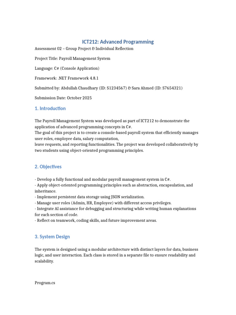 ICT212 Assessment 02 Report | PDF | Computer Programming | Payroll