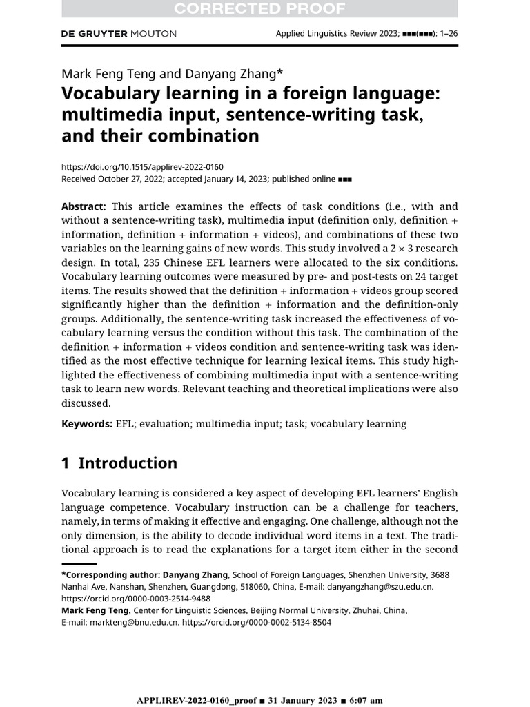 Multimedia Input and Vocabulary Learning | PDF | Vocabulary | Second ...