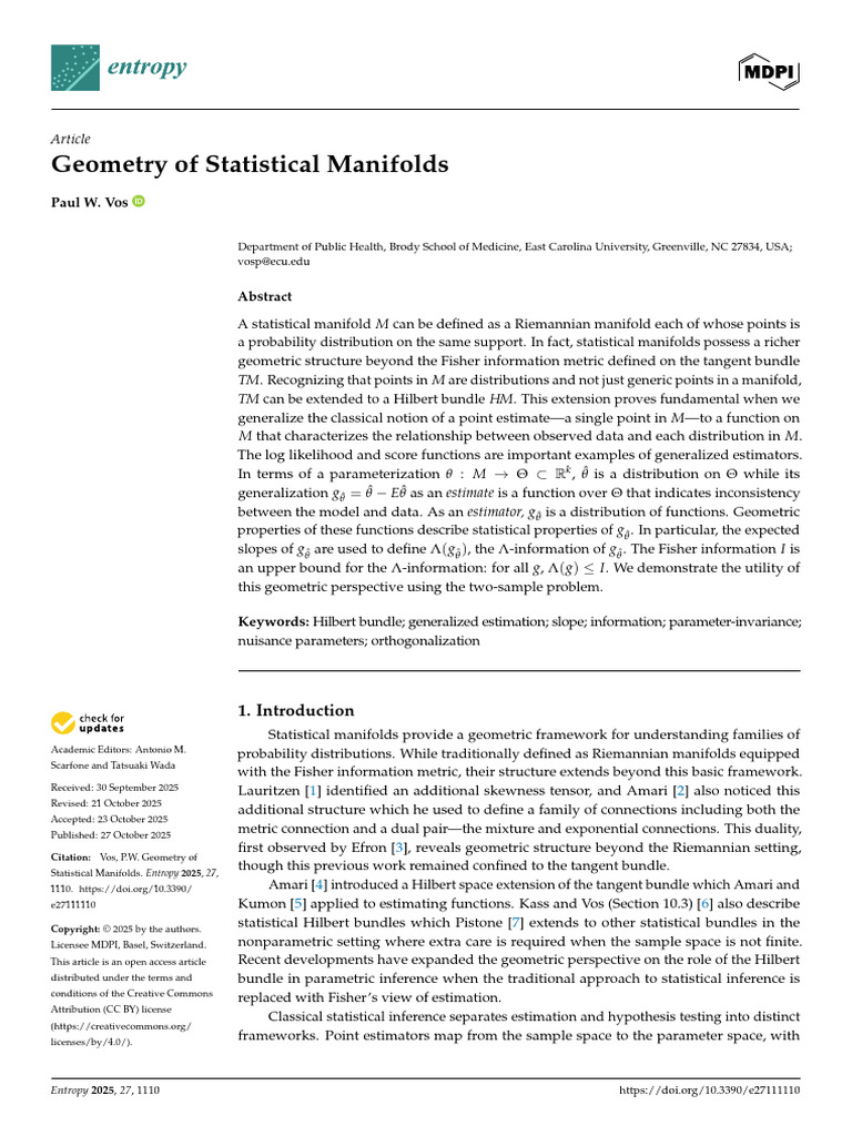 Geometry of Statistical Manifolds Explained | PDF | Estimation Theory ...