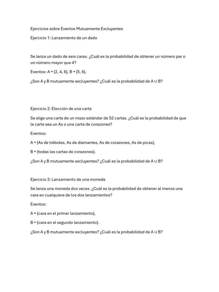 Ultimos Ejercicios Sobre Eventos Mutuamente Excluyentes | PDF | Lógica