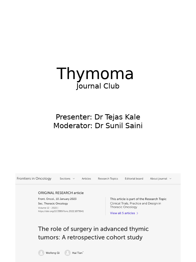 Surgery's Impact on Thymoma Survival | PDF | Thymus | Carcinoma