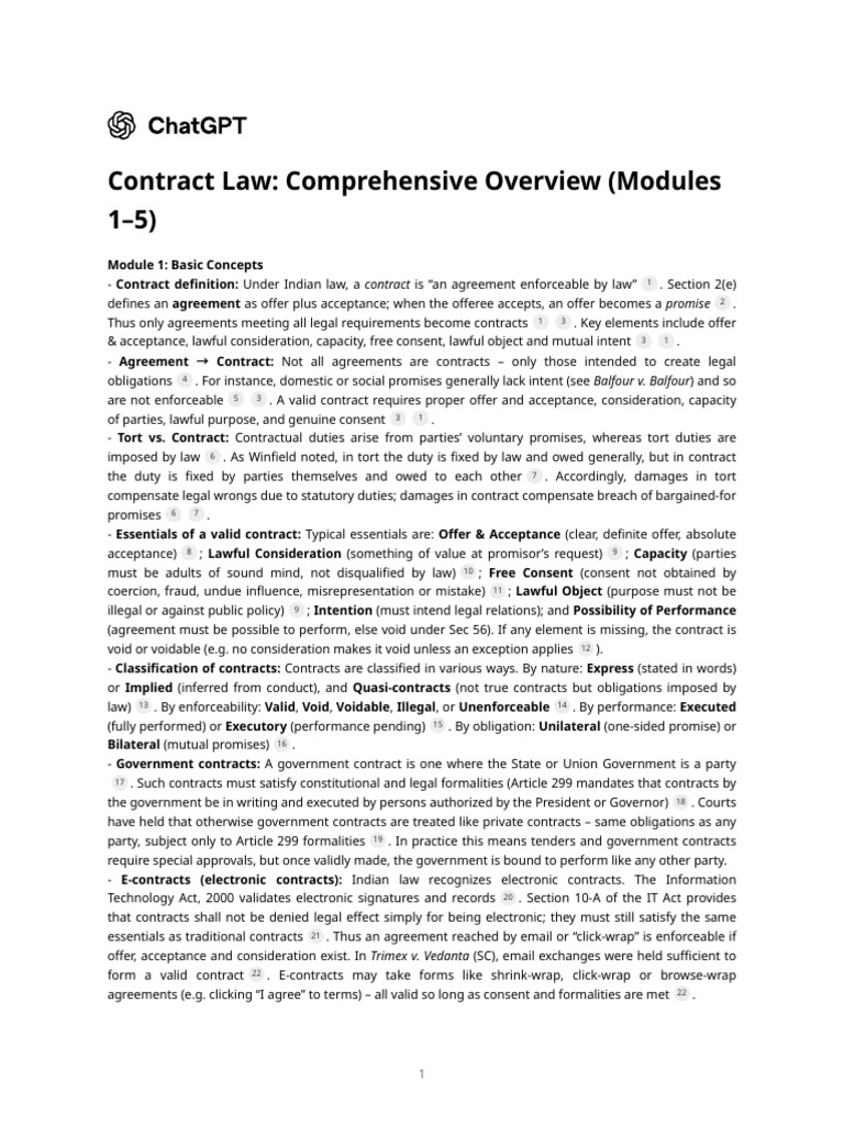 Contract Law - Comprehensive Overview (Modules 1-5) | PDF | Offer And ...