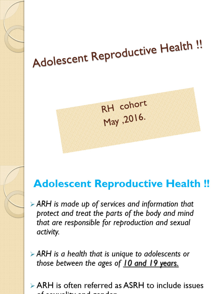 Adolescent Reproductive Health Overview | PDF | Adolescence | Youth