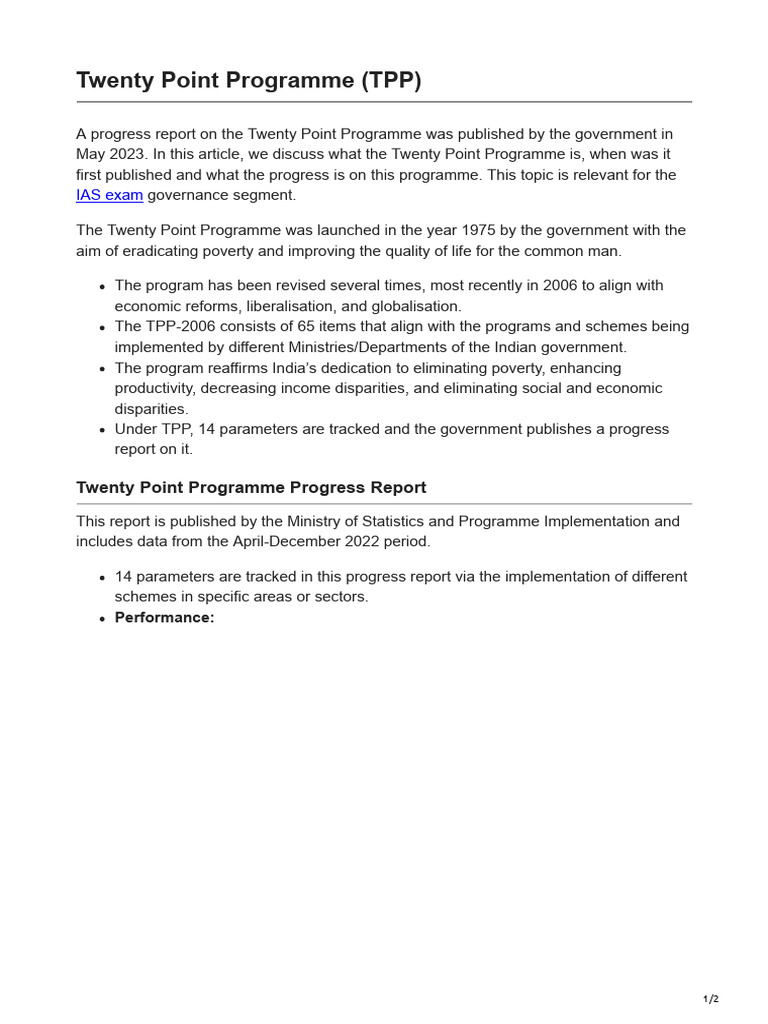 Twenty Point Programme TPP | PDF