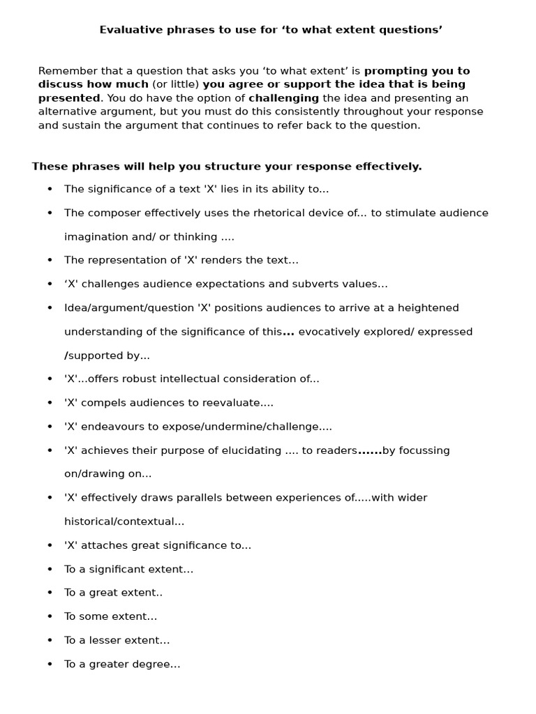 Evaluative Phrases for 'To What Extent' Questions | PDF