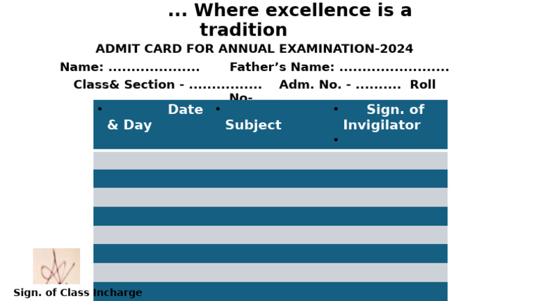 Annual Exam 2024 Admit Card Template | PDF