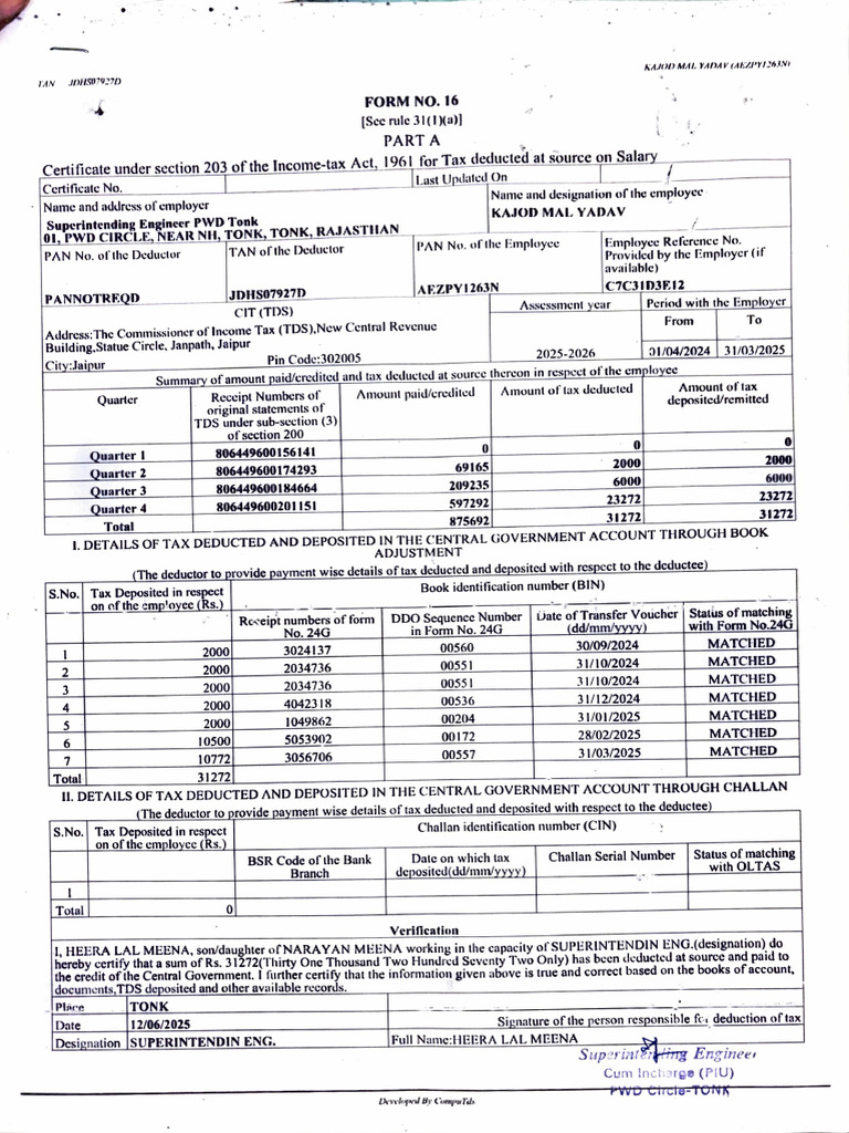 Kajod Ji Form 16 | PDF | Taxation | Payments