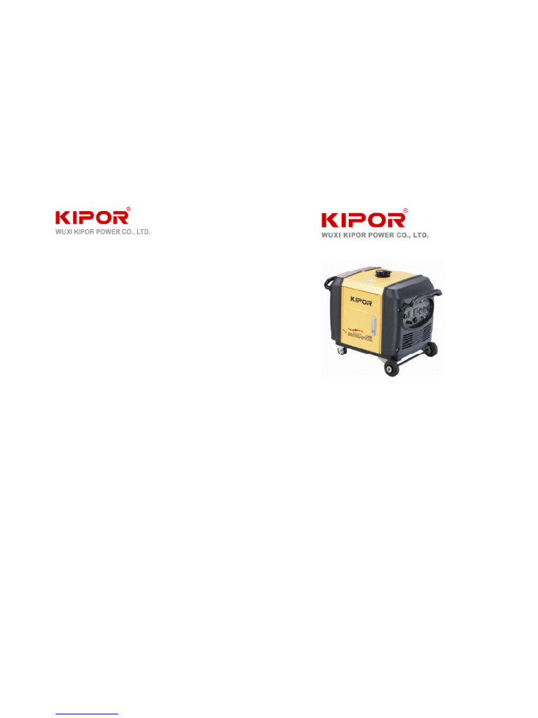 Kipor IG3000 Generator Owner's Manual | PDF | Gasoline | Exhaust Gas