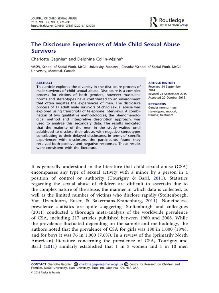 Male Survivors' Disclosure of Abuse | PDF | Child Sexual Abuse ...