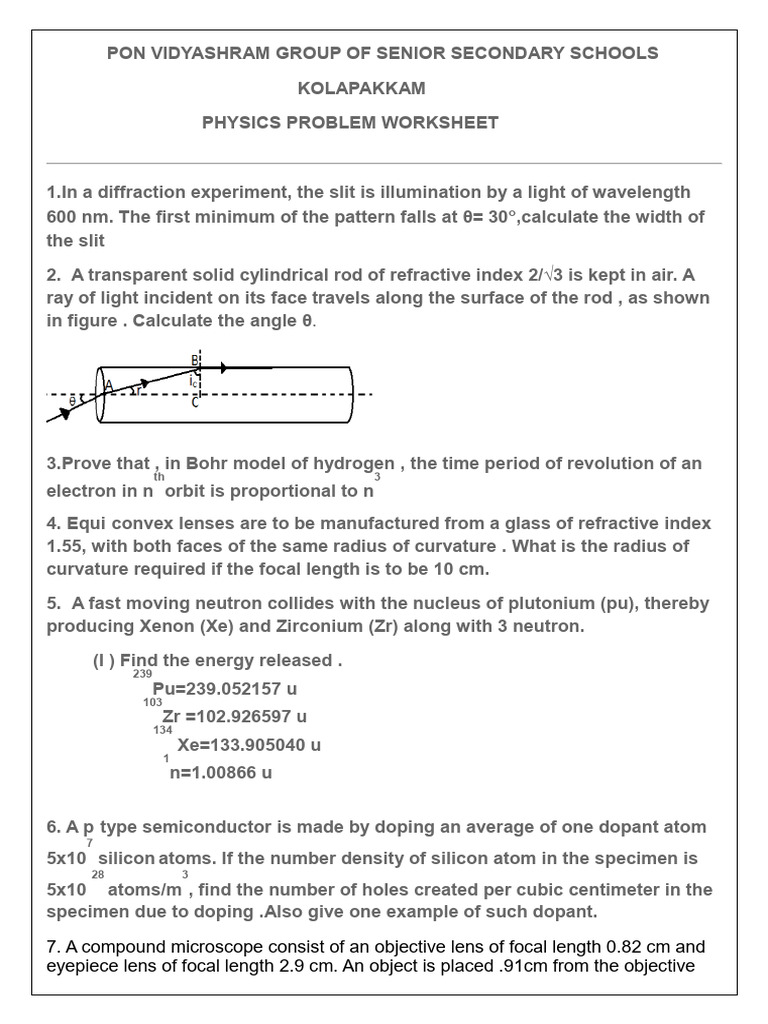 Physics Revision Problem Worksheet | PDF | Doping (Semiconductor ...