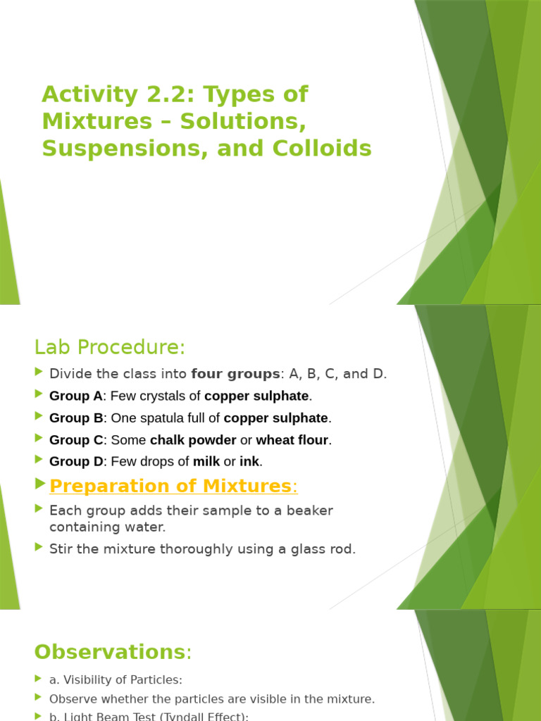 Activity 2 Solutions, Colloids and Suspension | PDF