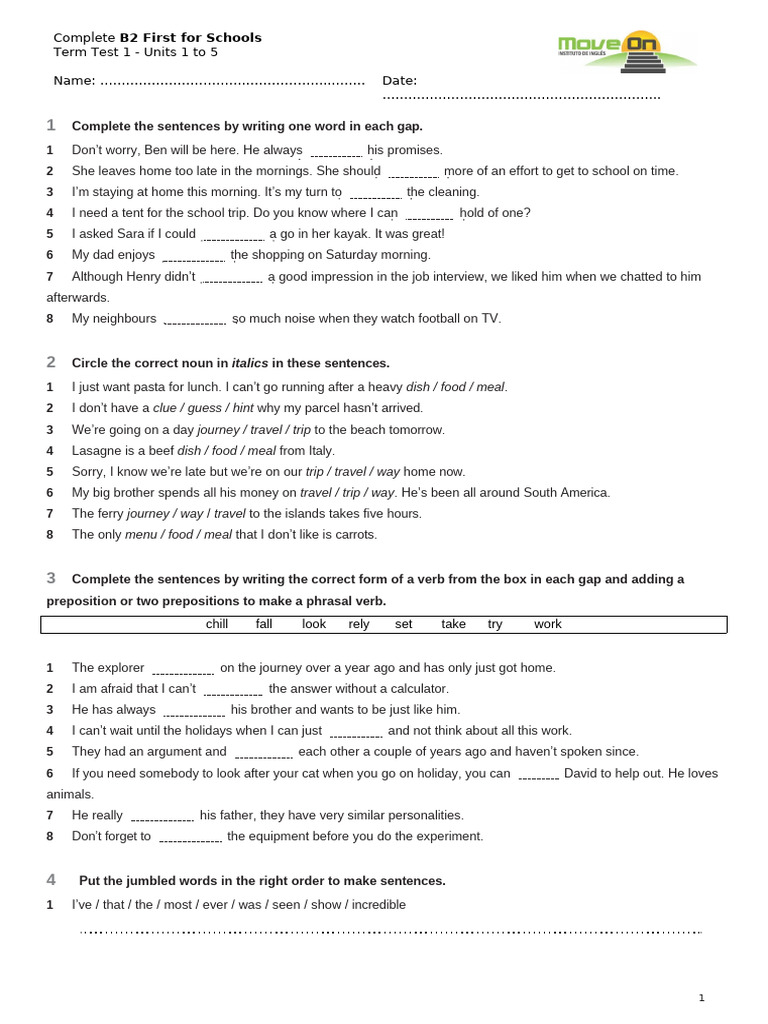 B2 First for Schools Term Test 1 | PDF