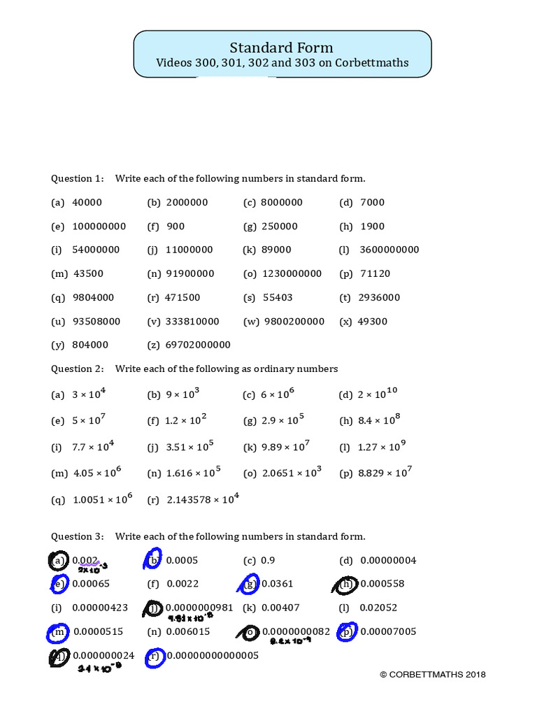 Standard Form Practice Questions | PDF