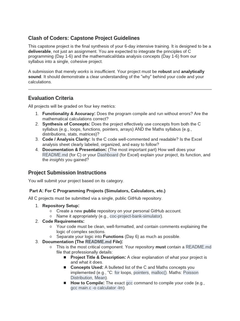 Capstone Project Guidelines for C & Data Analysis | PDF | Data Analysis ...