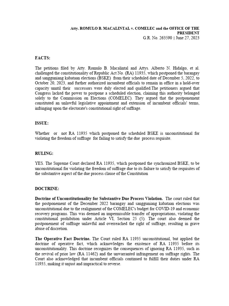 Supreme Court Ruling on RA 11935 Unconstitutionality | PDF | Due ...