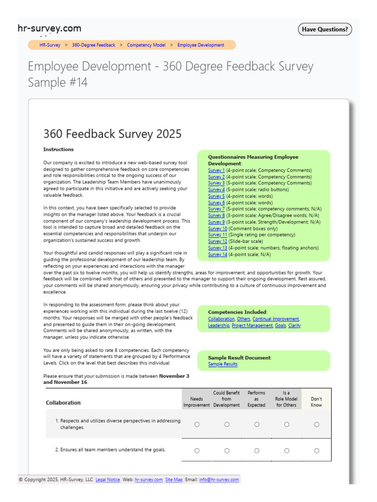 360-Degree Employee Development Survey | PDF | Goal | Project Management