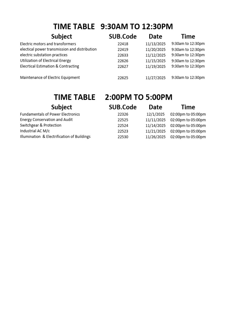 Electrical Engineering Course Schedule | PDF