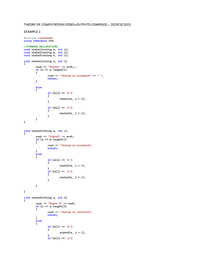 DFA Implementation in C++ Examples | PDF | Namespace | Computer Programming