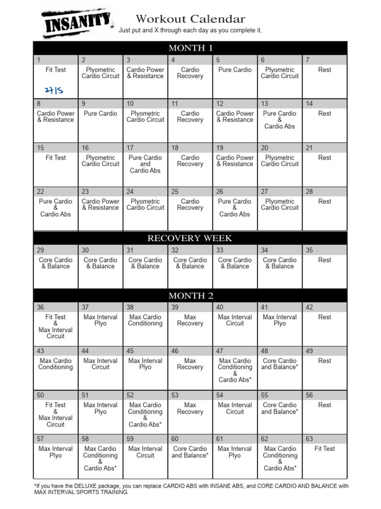 Insanity Workout Calendar & Tracker | PDF | Aerobic Exercise | Human Body