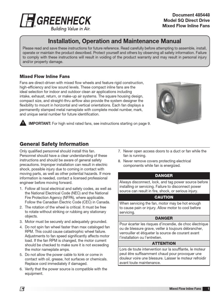 SQ Mixed Flow Inline Fan Manual | PDF | Duct (Flow) | Screw