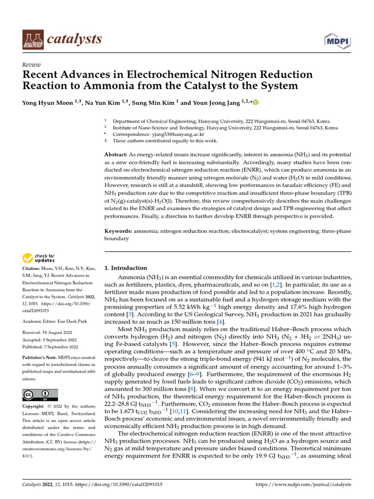 Advances in Electrochemical Nitrogen Reduction | PDF | Catalysis | Ammonia