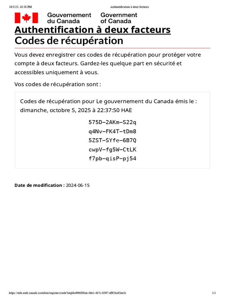 Codes de récupération pour 2FA Canada | PDF