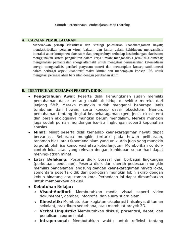Contoh Perencanaan Pembelajaran Deep Learning | PDF