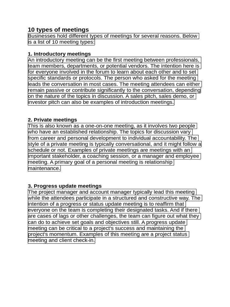 Types of Business Meetings Explained | PDF | Brainstorming | Human ...