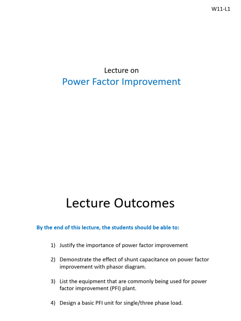 EPTD W11-L1 Power Factor Improvement | PDF | Ac Power | Electrical ...
