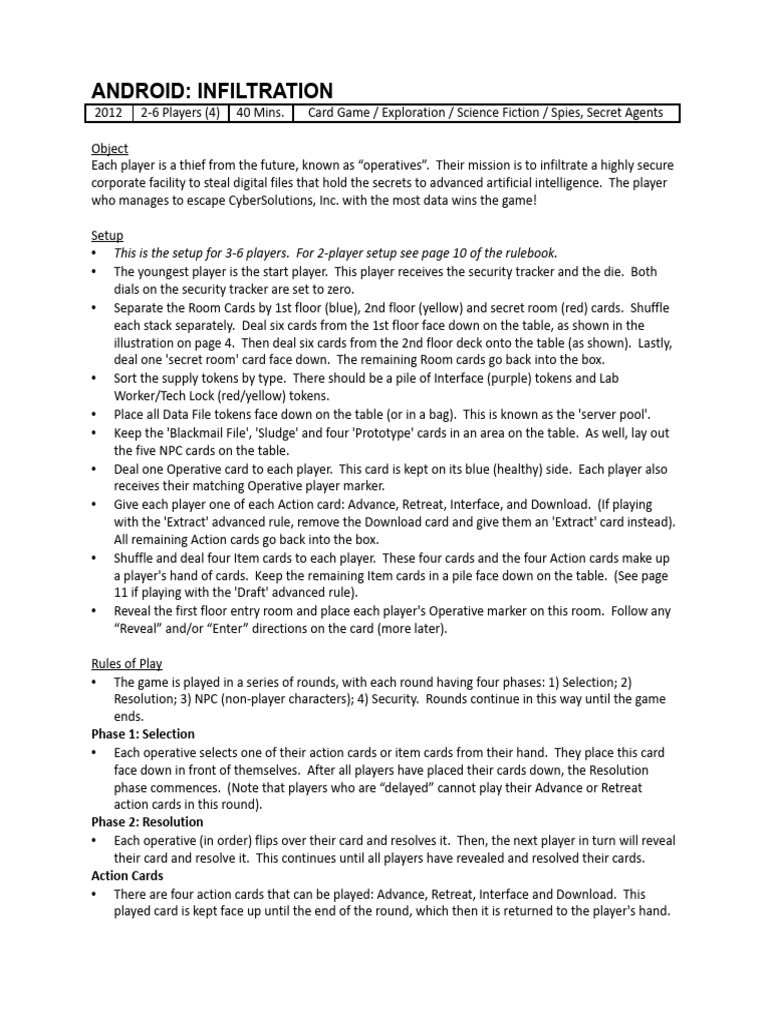Android Infiltration Quick Rules | PDF