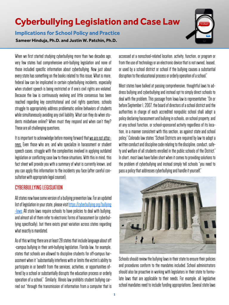 Cyberbullying Laws and School Policies | PDF