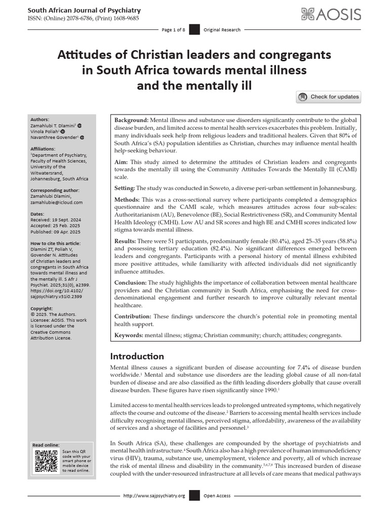 Christian Leaders' Attitudes on Mental Illness | PDF | Mental Disorder ...