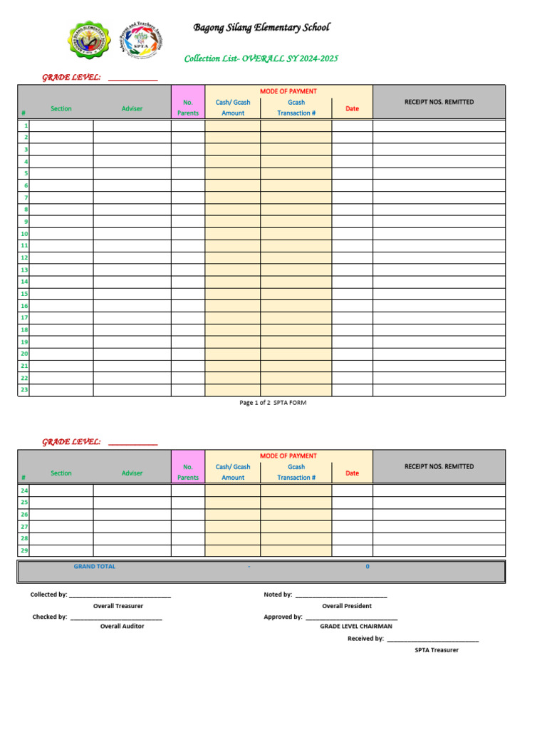 PTA Fee Collection List SY 2024-2025 | PDF