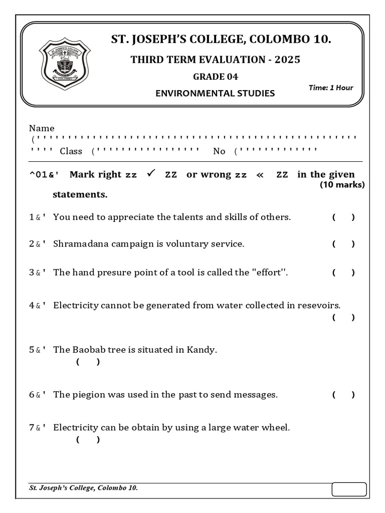 Grade 4 Environmental Studies Evaluation | PDF