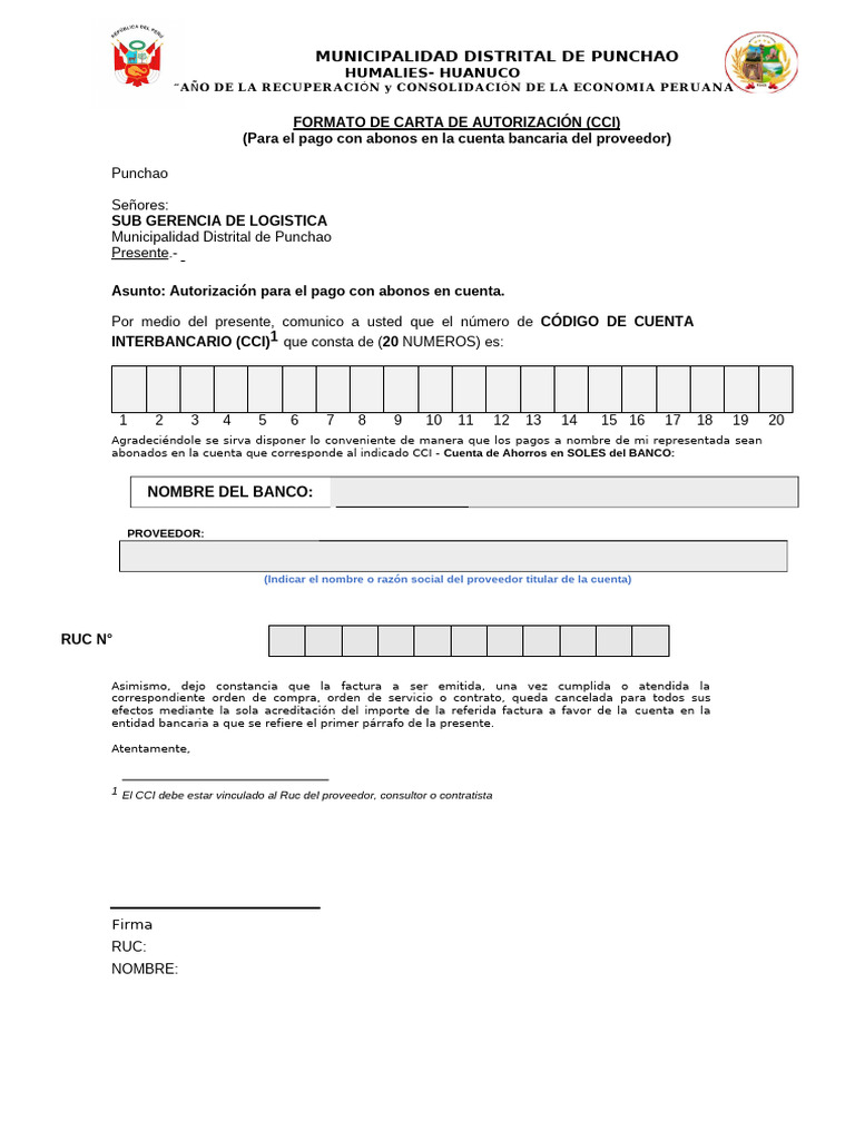 Formato de Carta de Autorización CCI | PDF
