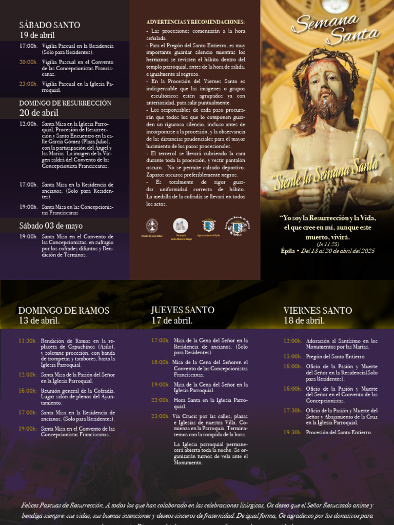 Normas y Horarios de Procesiones 2025 | PDF | Fiestas cristianas y días ...