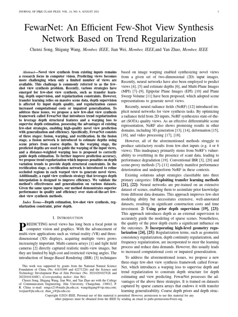 FewarNet An Efficient Few-Shot View Synthesis Network Based On Trend ...