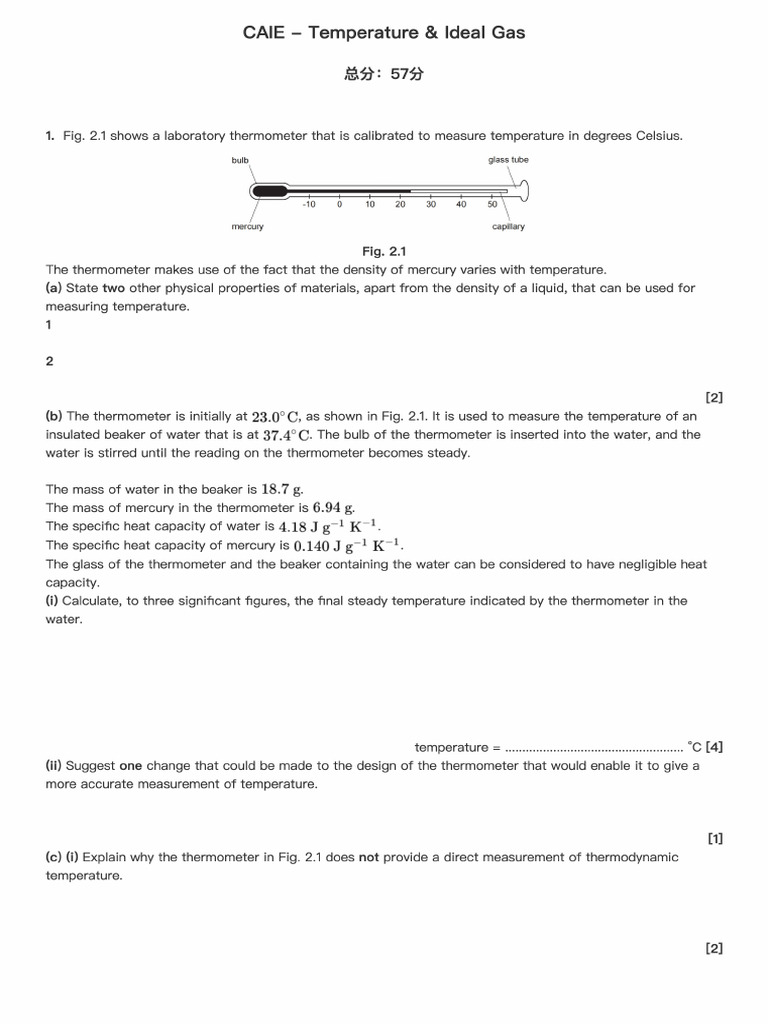 CAIE - 14-15 Temperature & Ideal Gas | PDF