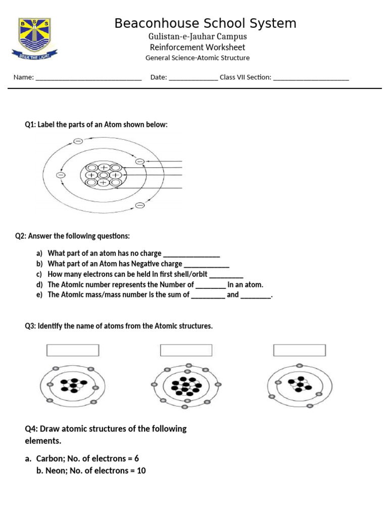 Practise Worksheet Atomic Structure and Ecosystem | PDF