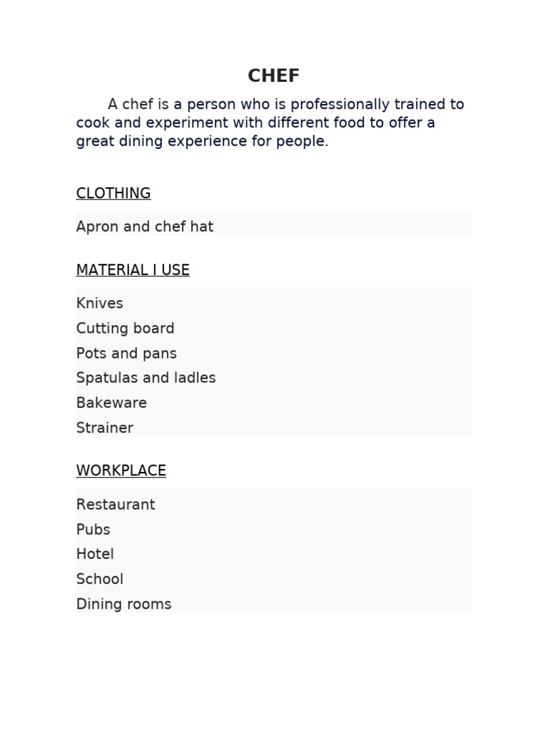 Understanding the Role of a Chef | PDF