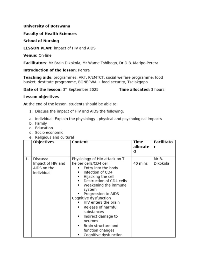 Impact of HIV and AIDS Lesson Plan | PDF | Hiv/Aids | Hiv