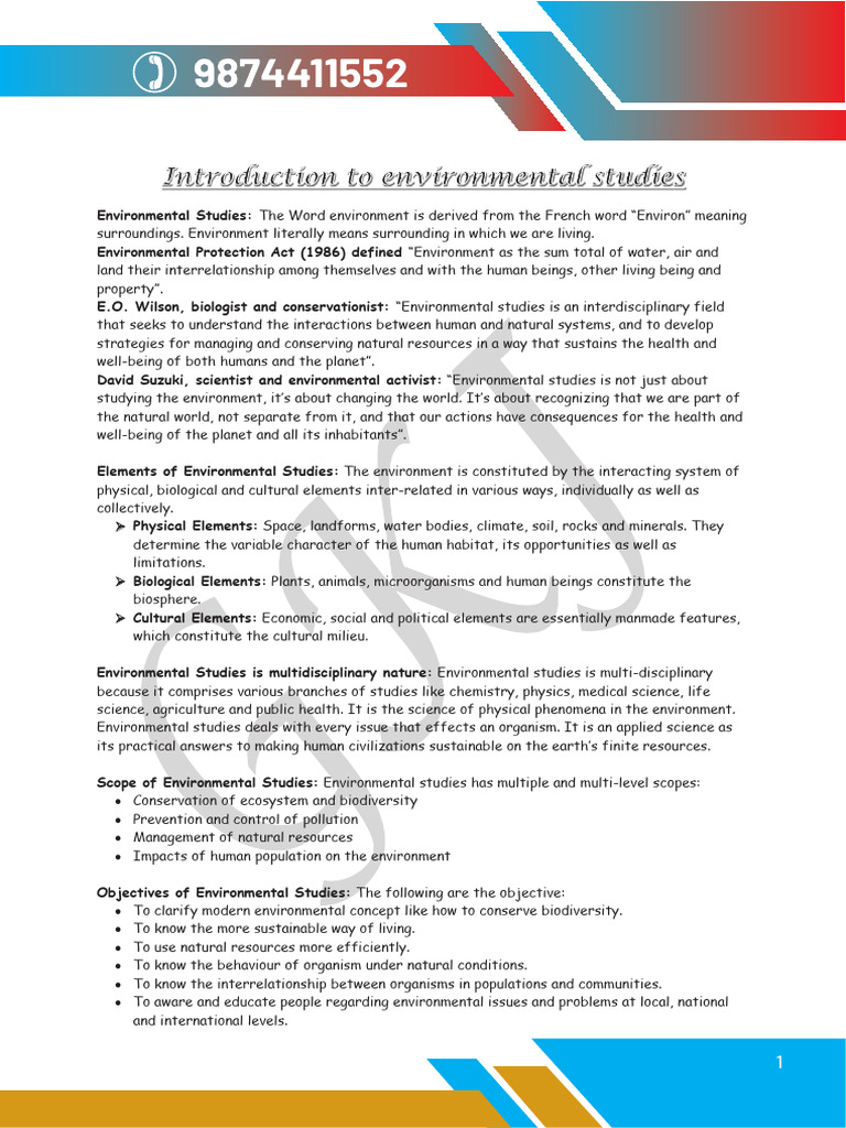Overview of Environmental Studies and Sustainability | PDF | Ecology ...