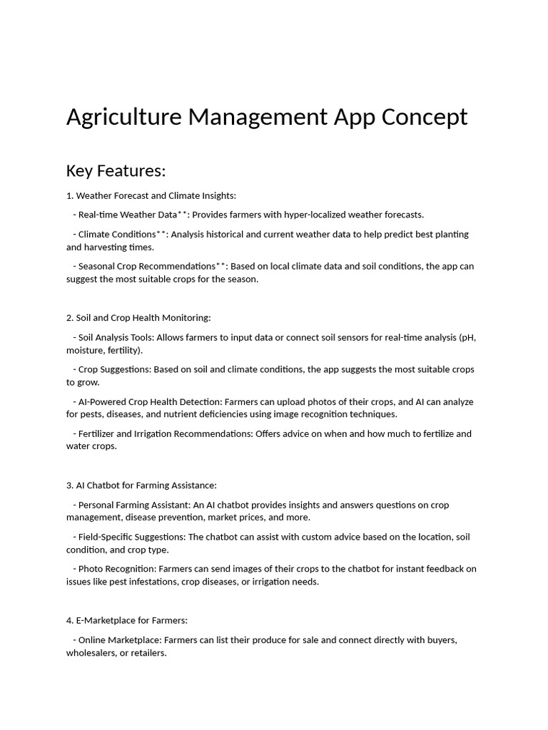 Agriculture Management App Features | PDF | Agriculture | Artificial ...