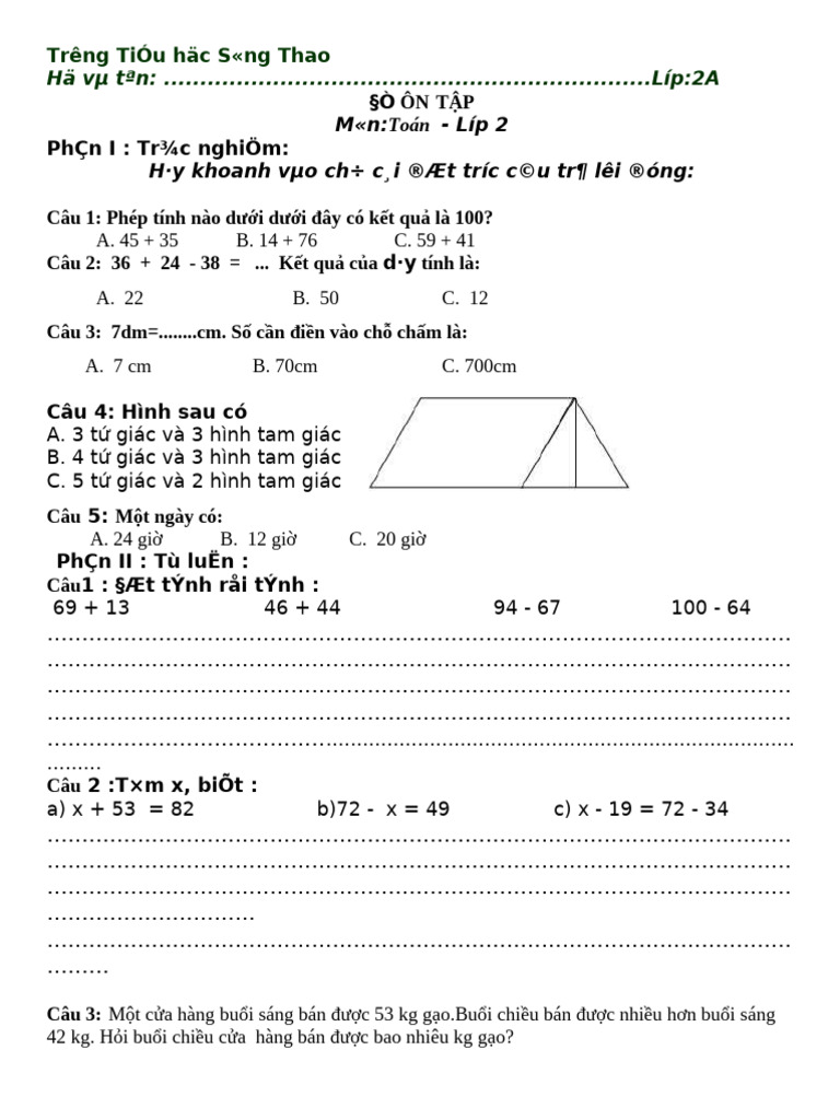 De Toan Hoc Lop 2 | PDF