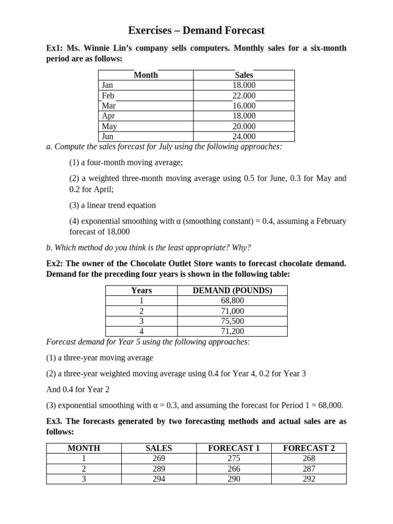 CHAPTER 2 (Exercises) - Demand Forecast | PDF | Forecasting | Moving ...