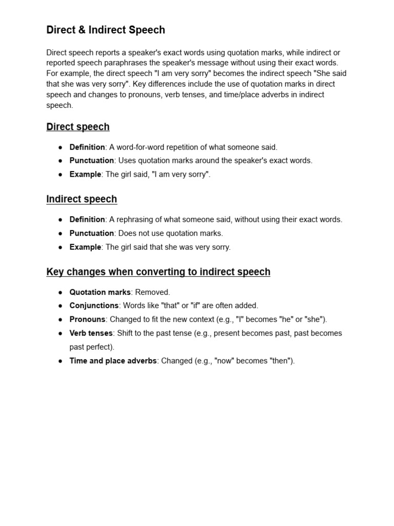 Direct vs Indirect Speech Explained | PDF