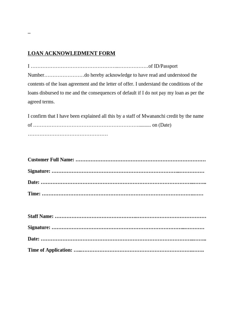 Loan Acknowledment Form | PDF
