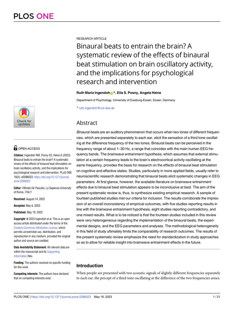 Binaural Beats: Systematic Review of Effects | PDF | Sound | Perception