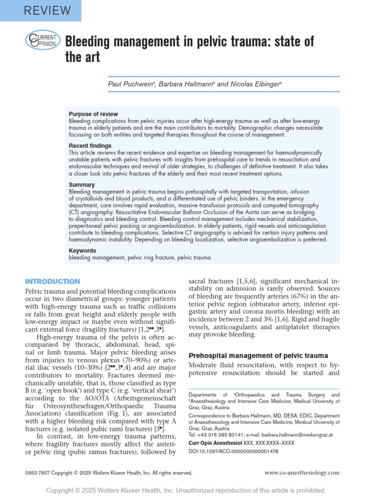 Pelvic Trauma: Advanced Bleeding Management | PDF | Major Trauma | Bleeding